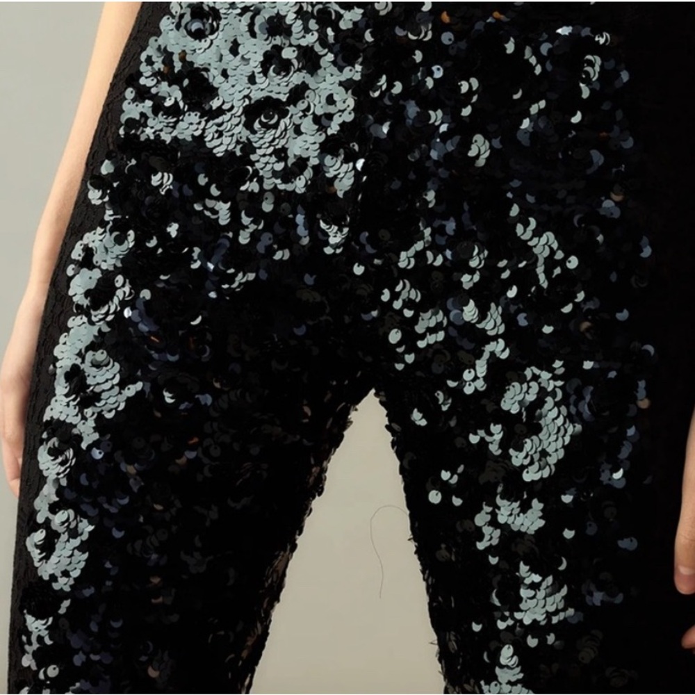 Cynthia Rowley Black Sequin & Lace Flared Leg Pants 4 - Picture 4 of 13